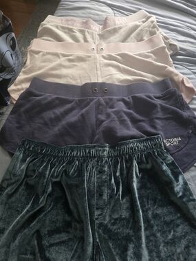 VS/PINK Navy, Baby Pale Pink, Tan Sport And Green Velvet Shorts Set
